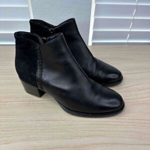 I.N.K. Shoes Womens 36.5 Black Leather‎ Suede Moto Casual Block Heel Zip Boots